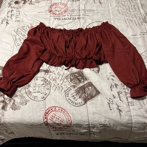 Plus Bardot Frill Trim Flounce Sleeve Crop Top